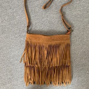 Fringe genuine leather cross body purse